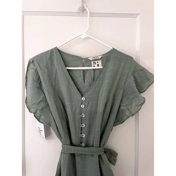 NWT HarperSage Harper Terra Jumpsuit Green Flutter Sleeve Tie Waist Size Large - Picture 5 of 14